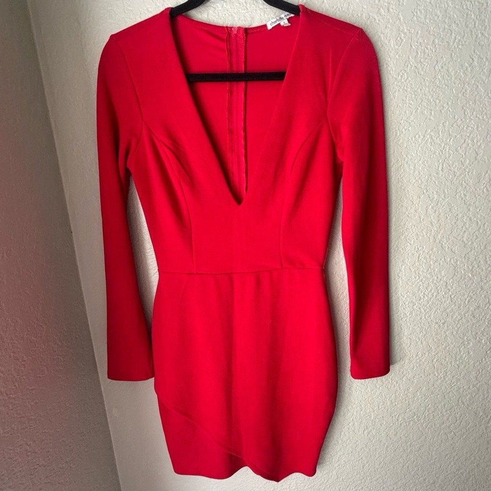 Charlotte Russe Red Long Sleeve V-Neck Mini Dress Glam Cute Winter Dress Small